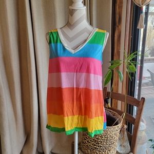 Rainbow striped tank top V neck Summer time top Vacation Tank Top
